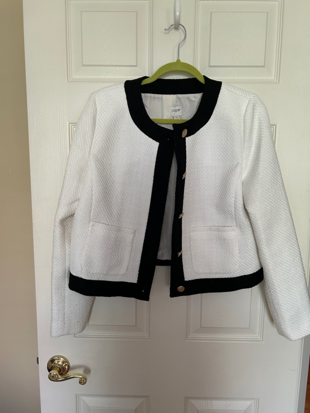 J. Crew Ivory Tweed Lady Jacket with Black Trim